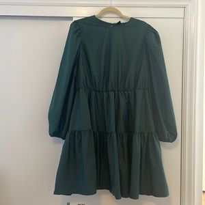 NEW Dark Green Lantern Sleeve Ruffle Hem Dress 2XL